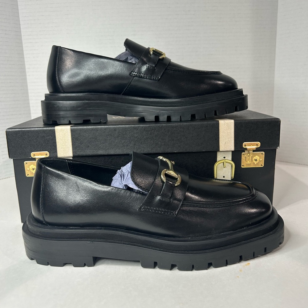 Walk London Dana trim loafer in black leather, Size 7